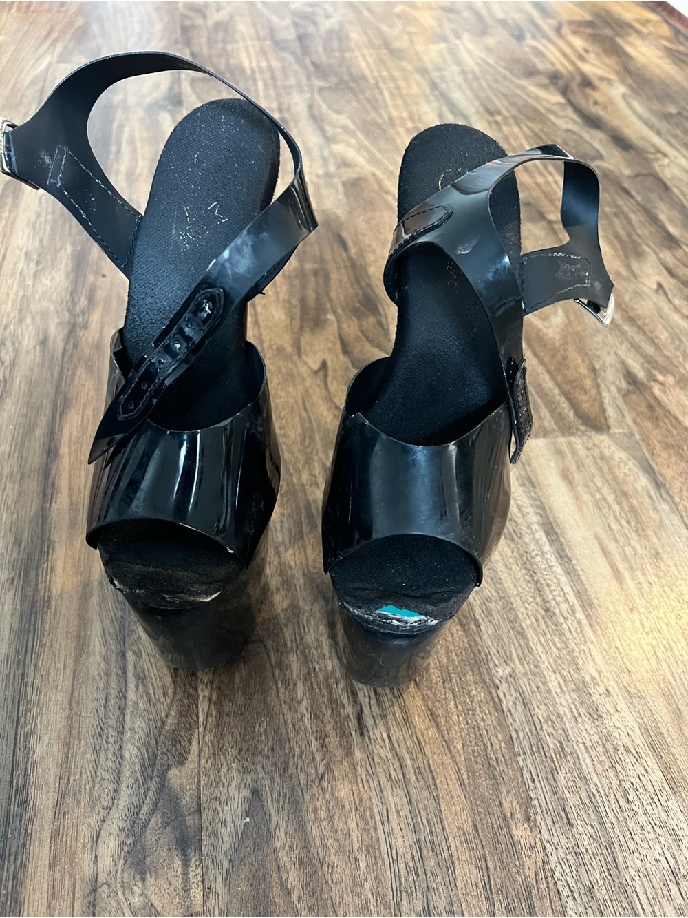 Pleaser Black Platform Heels Size 8 8 inches Well Worn - Picture 3 of 5